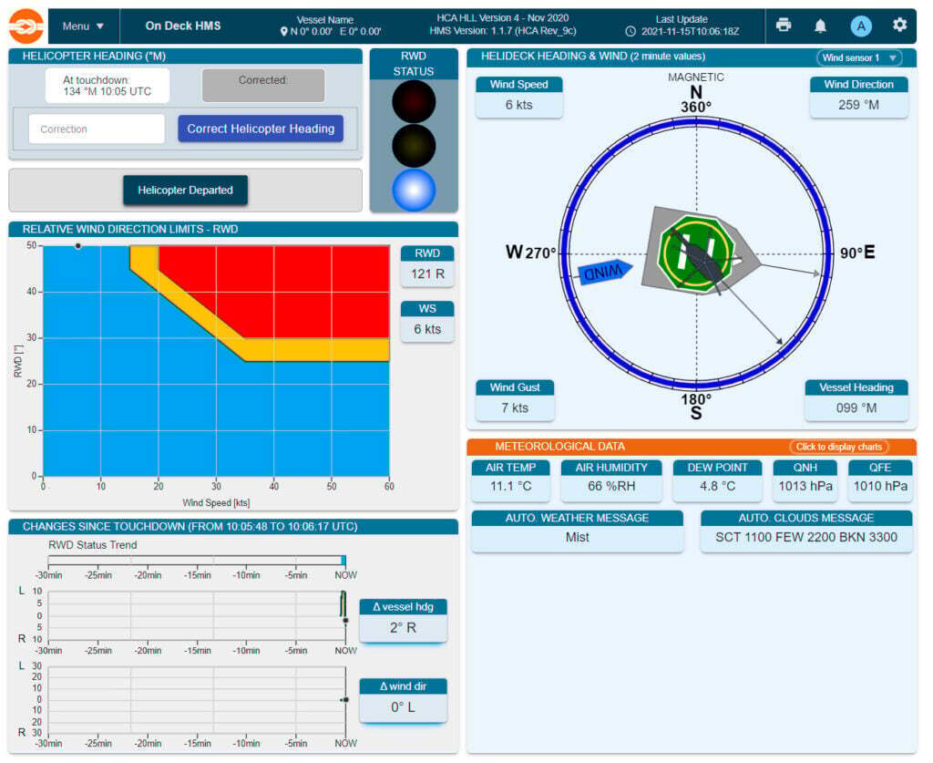 DADAS on-deck HMS display from a WISE Group Helideck Monitoring System