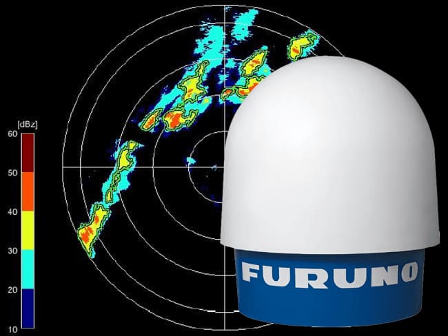 Furuno weather radar with a squall line on the radar display