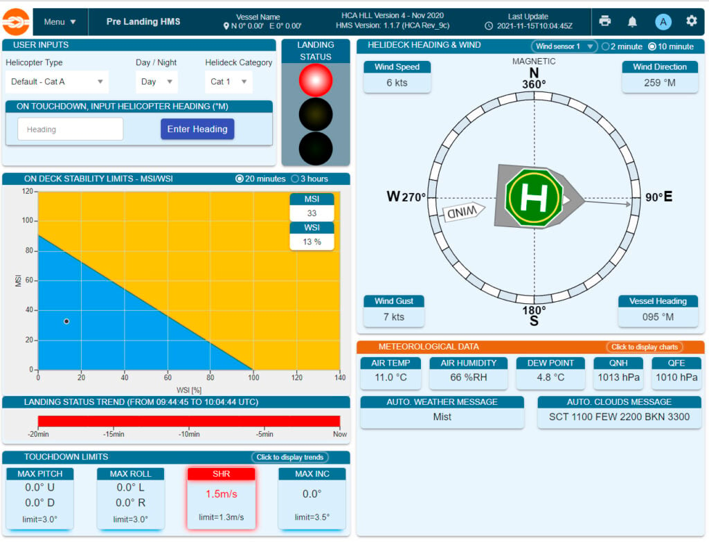 Helideck Monitoring System Screenshot - CAP437 Pre-Landing (DADAS)