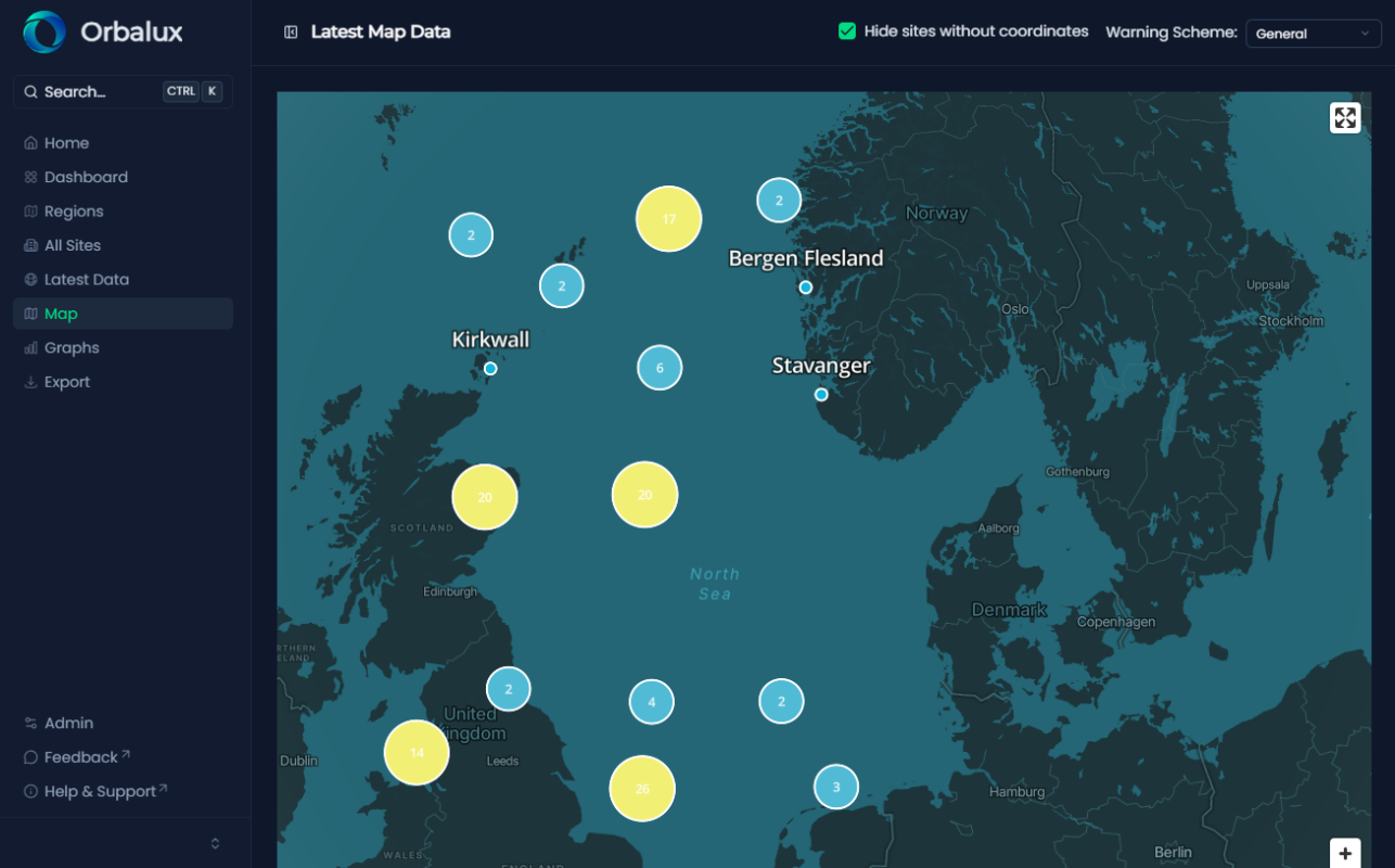Orbalux environmental and operational data platform dashboard